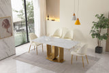 Dining Table in Gold with Sintered Stone Top and  U shape Pedestal Base