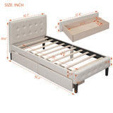 Twin Size Upholstered Platform Bed with 2 Drawers, Beige
