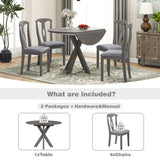 TOPMAX Rustic Farmhouse 5-Piece Wood Round Dining Table Set for 4, Kitchen Furniture with Drop Leaf and 4 Padded Dining Chairs for Small Places, Grey