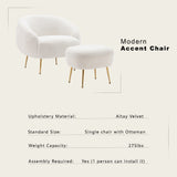 Orisfur. Modern Comfy Leisure Accent Chair, Teddy Short  Plush Particle Velvet Armchair with Ottoman for Living Room