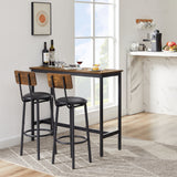 Bar Table Set with 2 Bar stools PU Soft seat with backrest (Rustic Brown,43.31’’w x 15.75’’d x 23.62’’h)