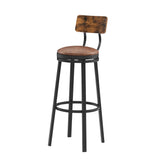 Swivel Bar Stool, High Bar Stool With Backrest, PU Soft Seat Cushion, Industrial, Thickened Iron Frame, Footrest.（Rustic Brown，13.4’’w x 40.5’’h）