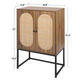 Natural rattan，Allen 2 Door high cabinet，rattan，Built-in adjustable shelf，Easy Assembly，Free Standing Cabinet for Living Room Bedroom