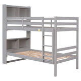 Twin Over Twin Bunk Beds with Bookcase Headboard