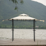 Iron Double Tiered Backyard Patio BBQ Grill Gazebo with Bar Counters, Beige