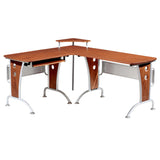 Techni Mobili Deluxe L-Shaped Computer Desk With Pull Out Keyboard Panel, Mahogany