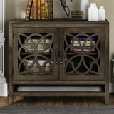 U-style Wood Storage Cabinet with Doors and Adjustable Shelf, Entryway Kitchen Dining Room, Grey