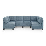 U shape Modular Sectional Sofa，DIY Combination，includes Four Single Chair and Two Corner，Navy Chenille