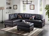 Contemporary Sectional Sofa Espresso Faux Leather Tufted Reversible 3pc Sectional Sofa L/R Chaise Ottoman Living Room Furniture