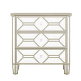 Elegant Mirrored 3-Drawer Chest with Golden Lines Storage Cabinet for Living Room, Hallway, Entryway