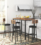 Bar Table Set with 4 Bar stools PU Soft seat with backrest (Rustic Brown)