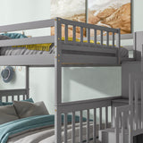 Full Over Full Bunk Bed with 2 Drawers and Staircase