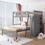 Wooden Twin Over Full Bunk Bed With Six Drawers